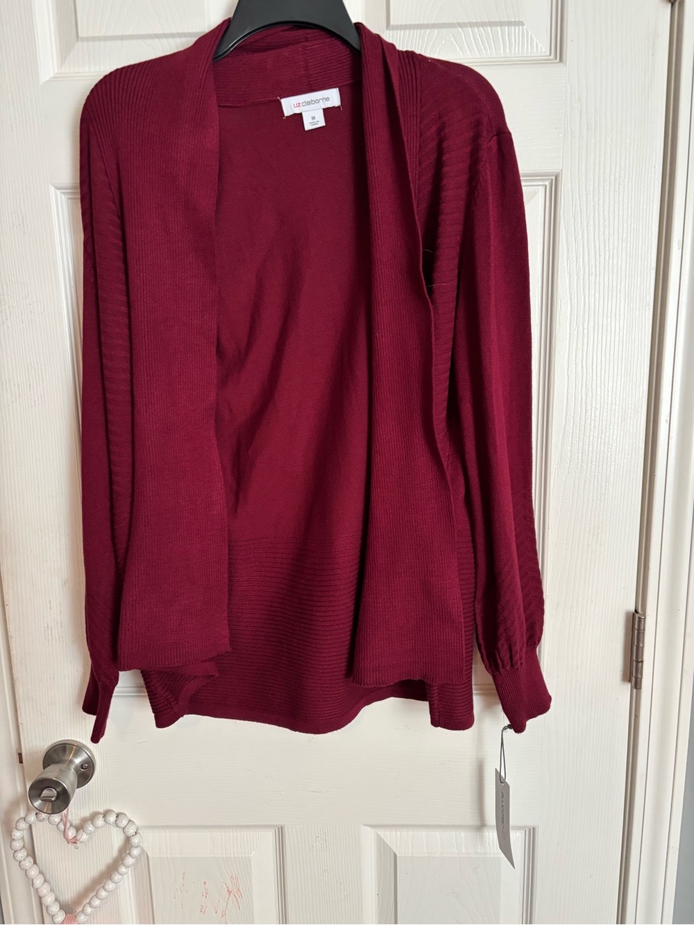 Liz Claiborne Open-Front Cardigan Sweater - Wine